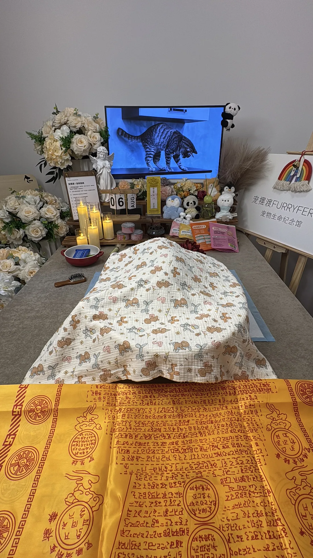 长春宠物告别仪式中的鲜花与纪念照片
